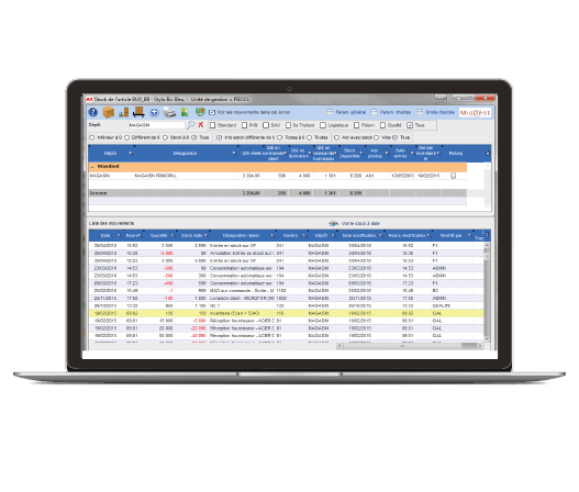 Infograpie pc portable avec écran ERP Micgest gestion des stocks